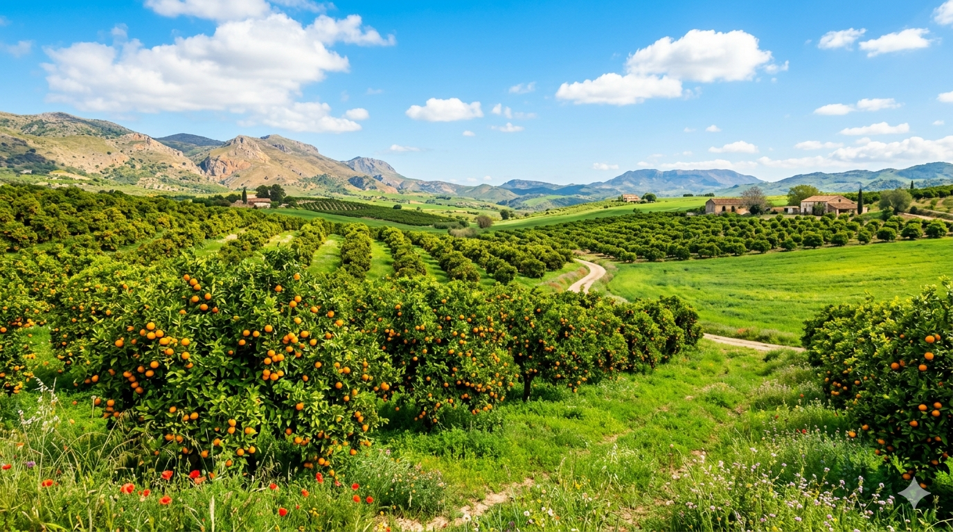 Orange Trees Landscape Wallpaper