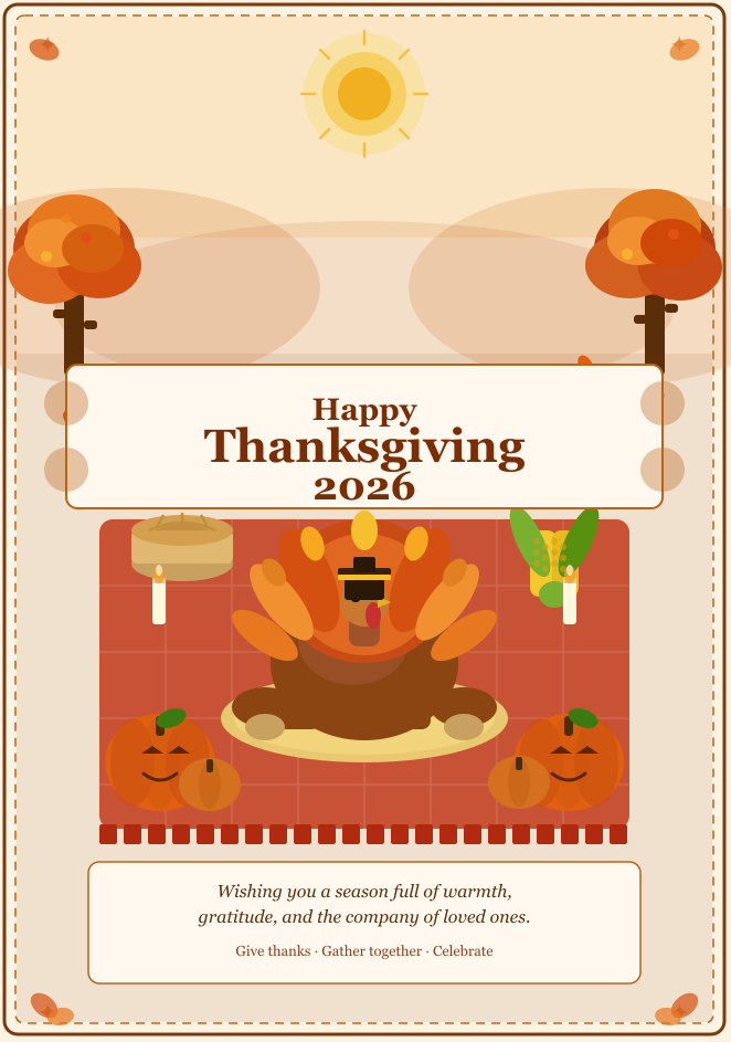 Happy Thanksgiving 2026 Card Printable