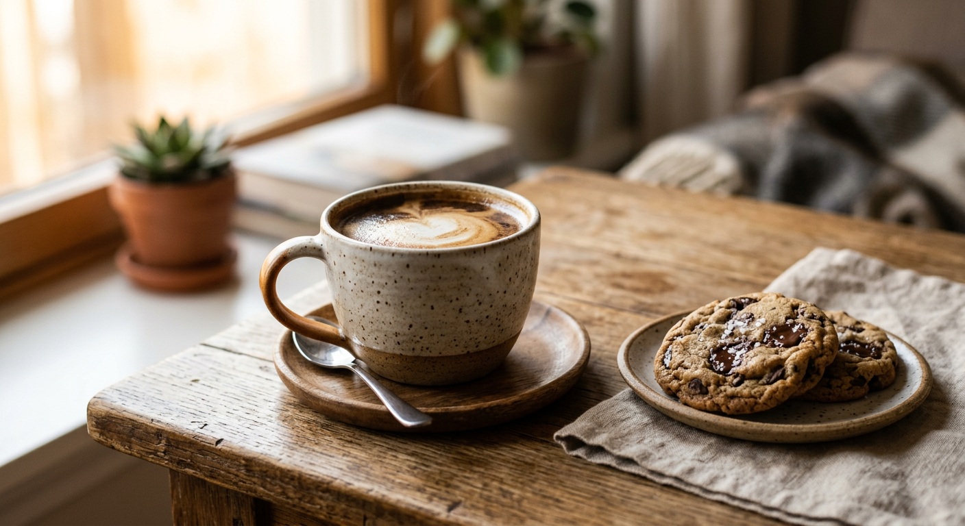 Coffee Cup with Cookies Printable Wallpaper
