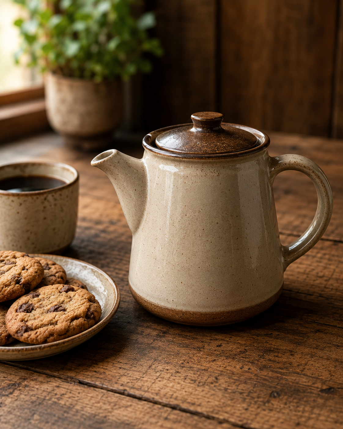 2 Coffee Pot On Wooden Table