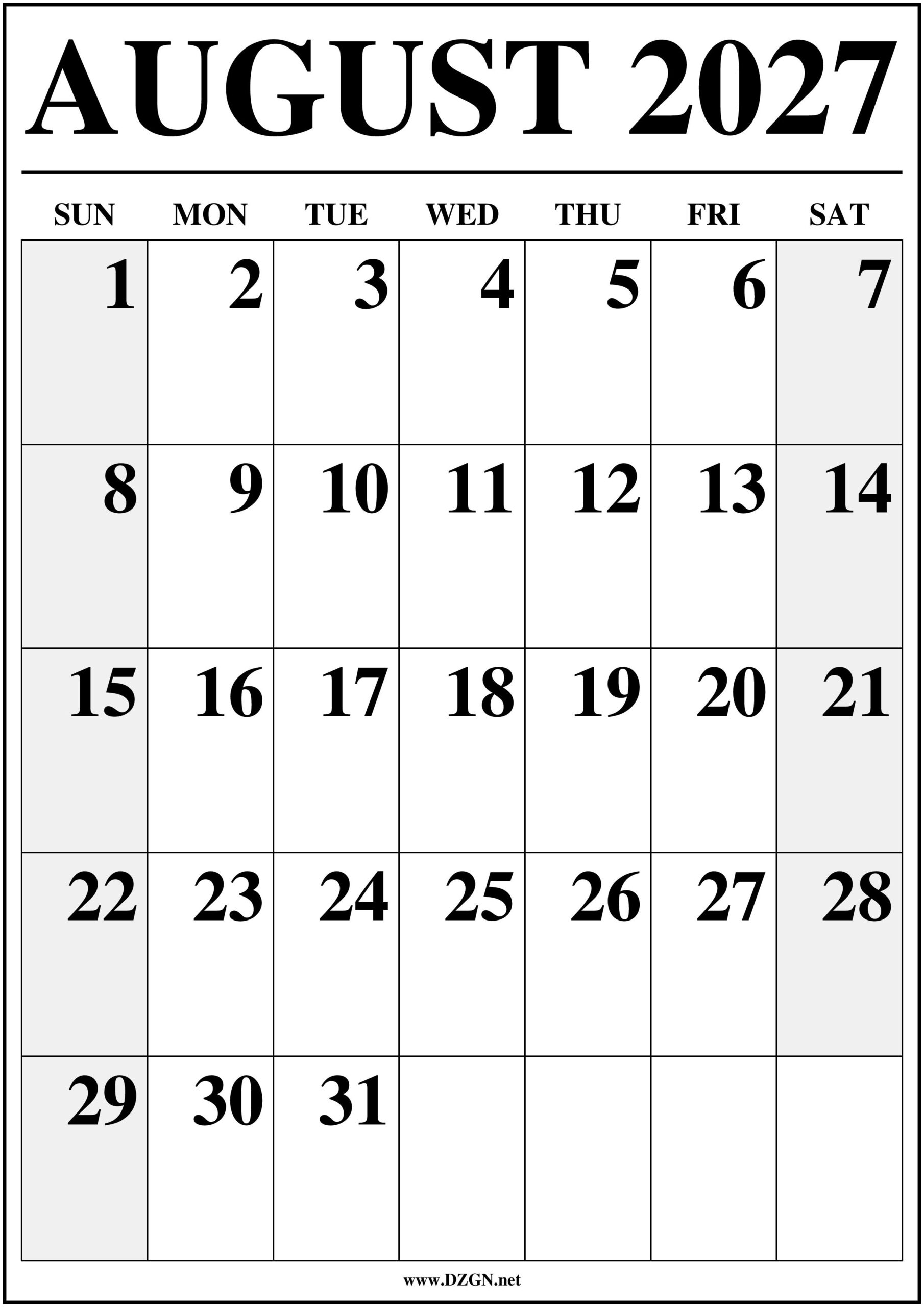 August 2027 Calendar with Holidays