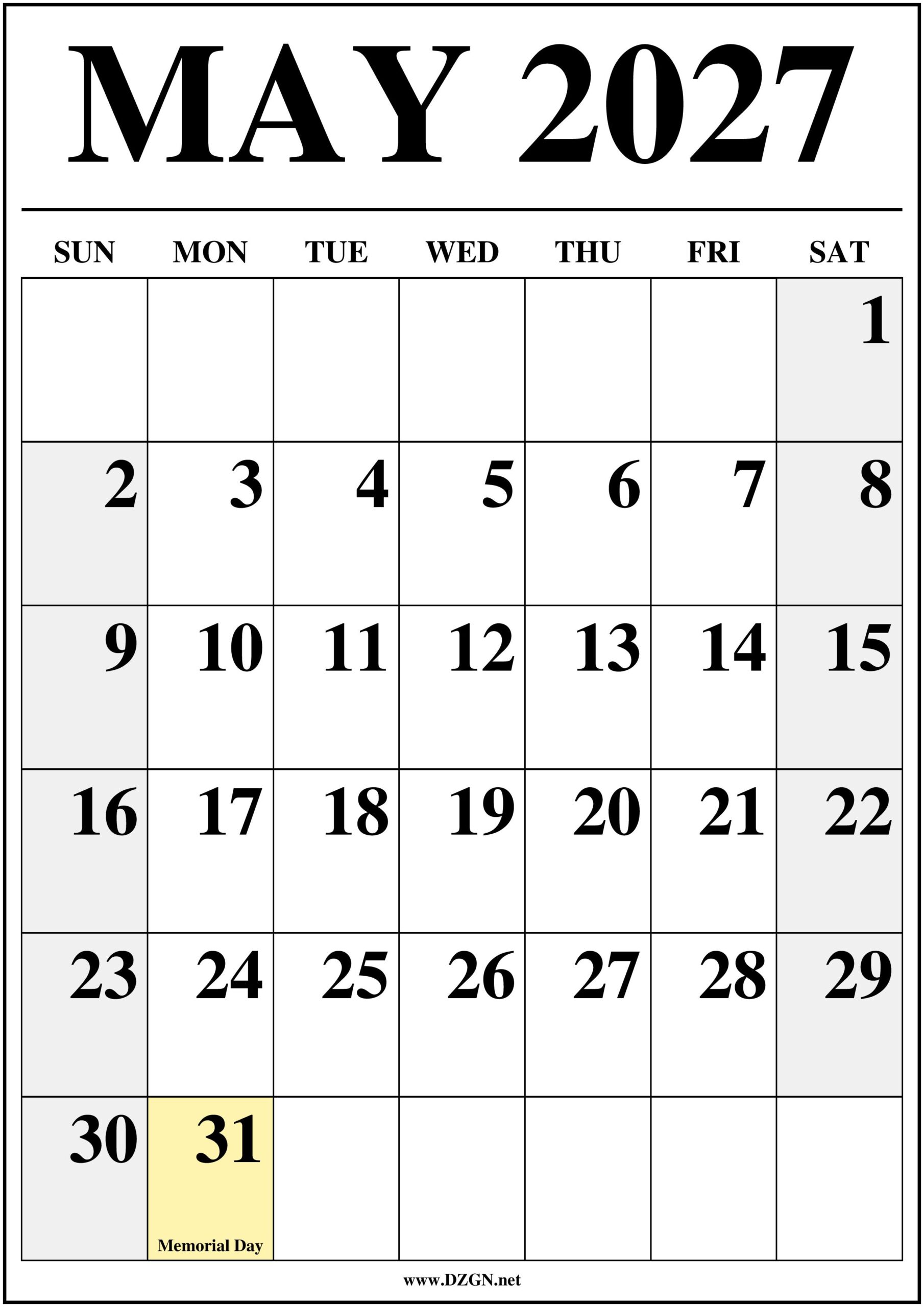 May 2027 Calendar with Holidays