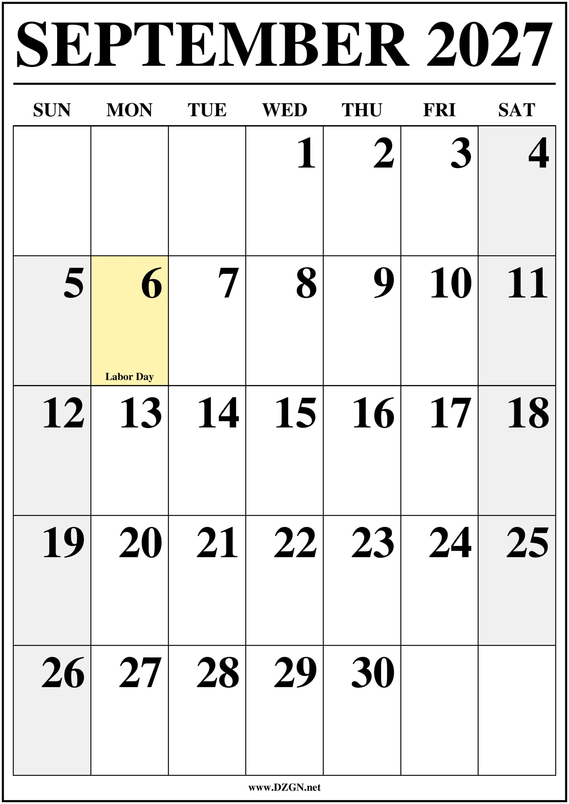 September 2027 Calendar with Holidays