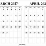 March and April 2027 Calendar 2 Months